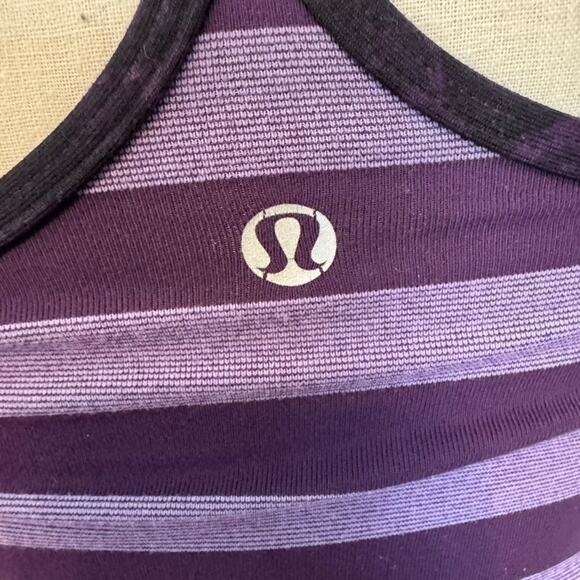 Lululemon Power Y Tank Purple Stripe Racerback Built-In Bra Yoga Top Approx Sz 6 - Picture 5 of 7